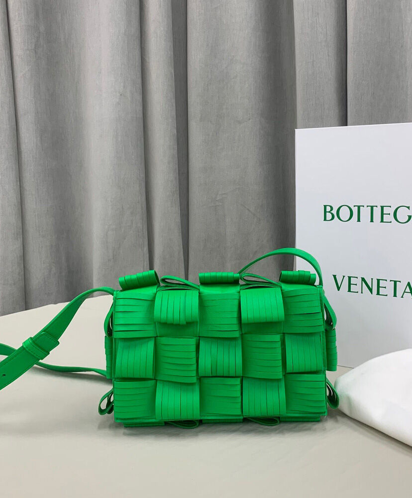 Bottega Veneta Cassette Fringed Intreccio Cross Body Bag Green